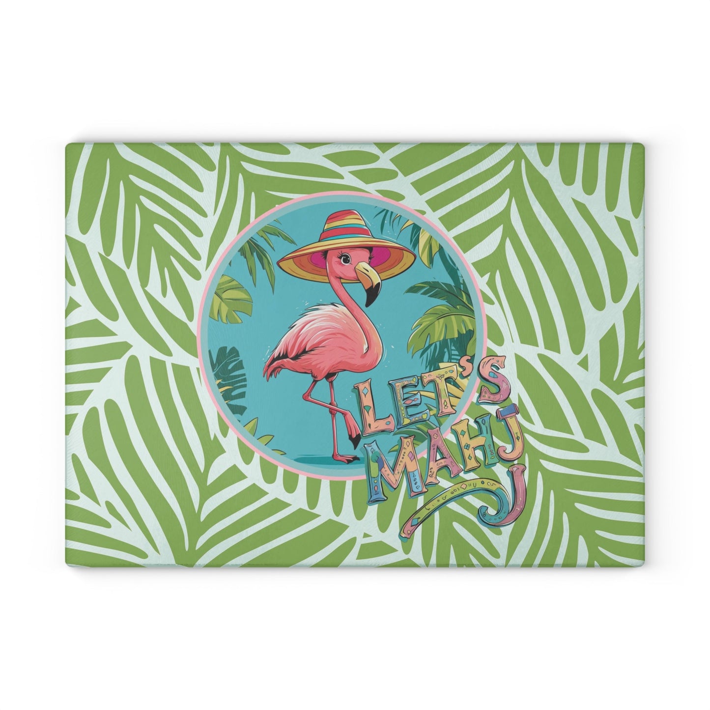 Tropical Flamingo Glass Cutting Board Mahjong Lover Gift Game Night Party Table Decor Let’s Mahj Charcuterie Mahj