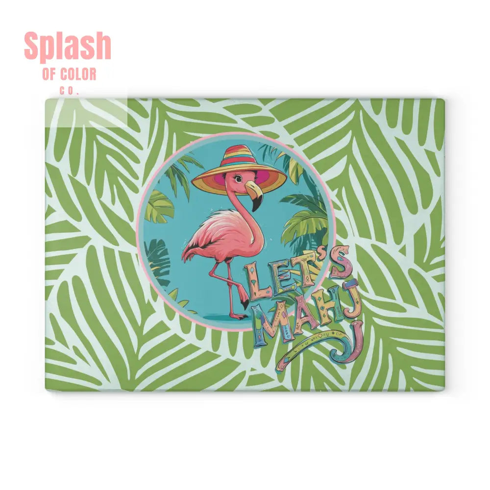 Tropical Flamingo Glass Cutting Board Mahjong Lover Gift Game Night Party Table Decor Let’s Mahj Charcuterie Mahj