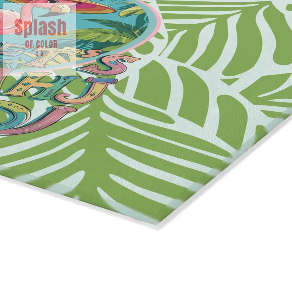 Tropical Flamingo Glass Cutting Board Mahjong Lover Gift Game Night Party Table Decor Let’s Mahj Charcuterie Mahj