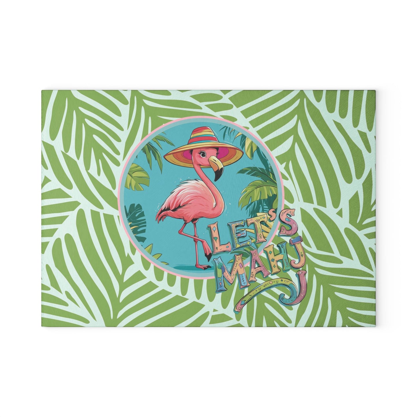 Tropical Flamingo Glass Cutting Board Mahjong Lover Gift Game Night Party Table Decor Let’s Mahj Charcuterie Mahj