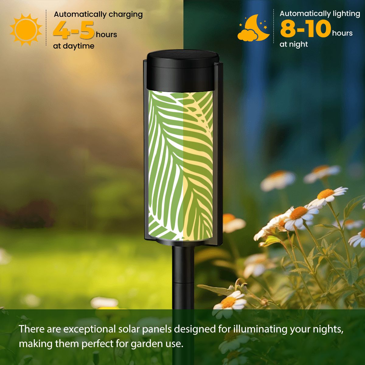 Tropical Floral Green Polynesian Outdoor Garden Solar Lights - 4pcs - Garden Decor