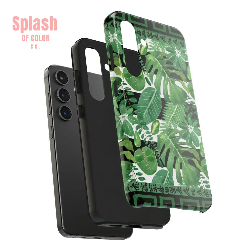 Tropical Mahjong Phone Case Tough Phone Case Monstera Boho Style Phone Case