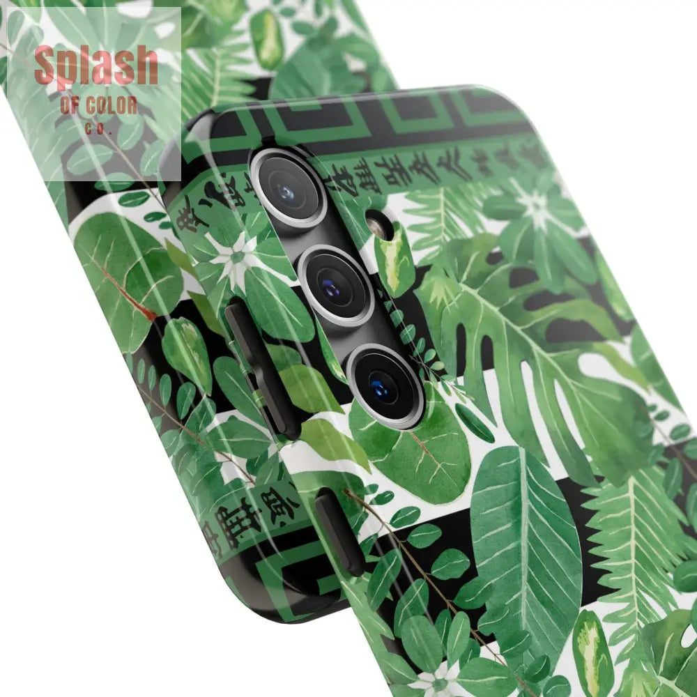 Tropical Mahjong Phone Case Tough Phone Case Monstera Boho Style Phone Case