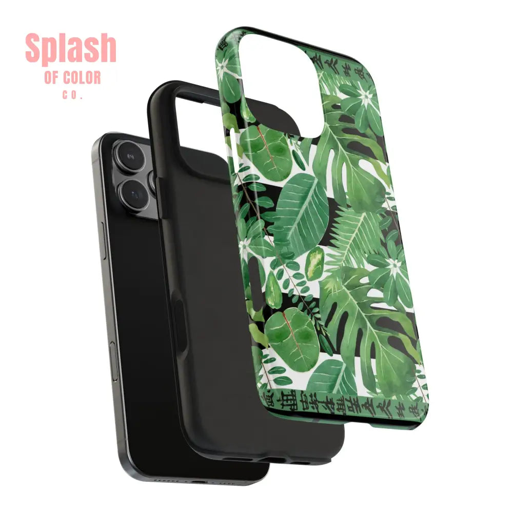 Tropical Mahjong Phone Case Tough Phone Case Monstera Boho Style Phone Case