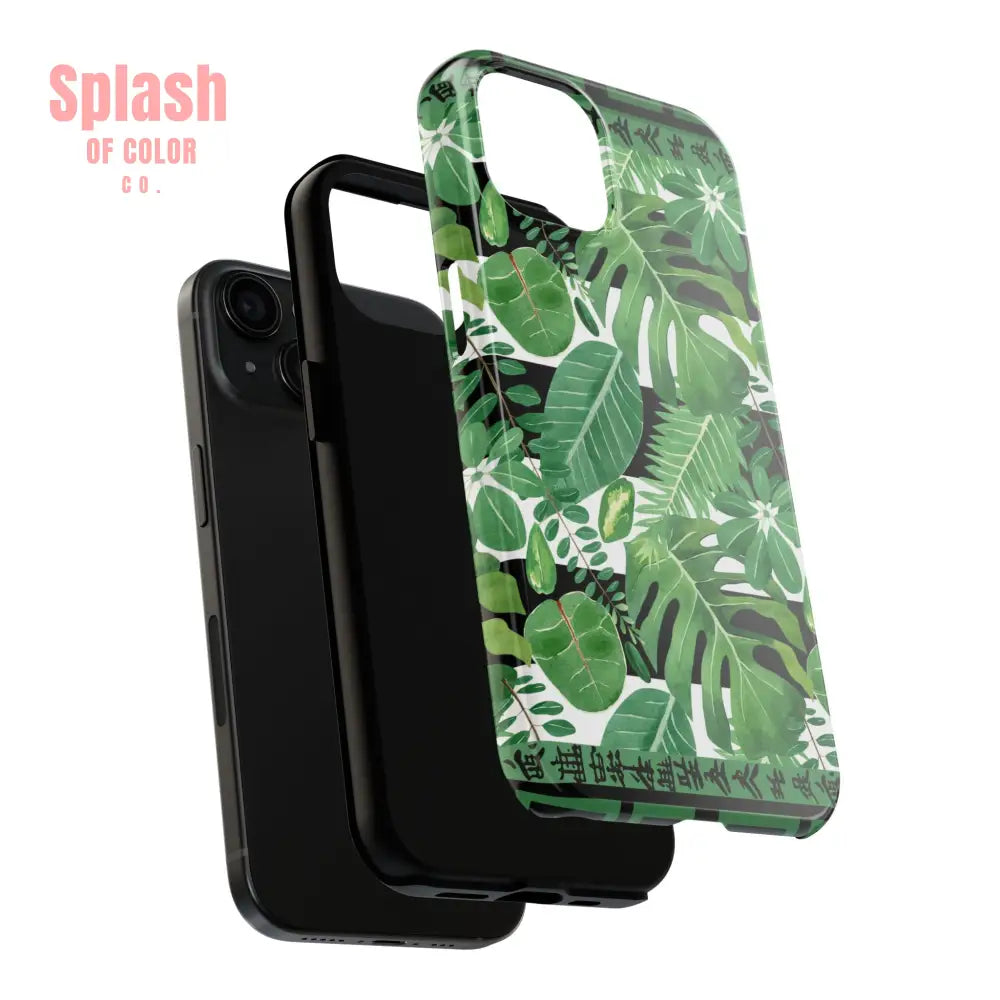 Tropical Mahjong Phone Case Tough Phone Case Monstera Boho Style Phone Case