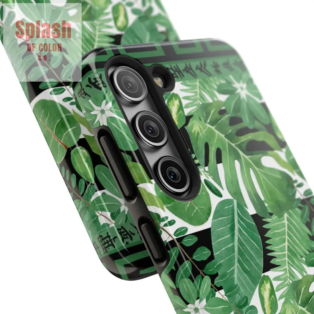 Tropical Mahjong Phone Case Tough Phone Case Monstera Boho Style Phone Case