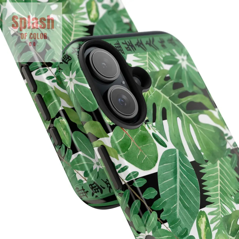 Tropical Mahjong Phone Case Tough Phone Case Monstera Boho Style Phone Case