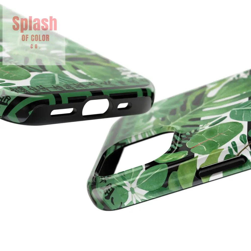 Tropical Mahjong Phone Case Tough Phone Case Monstera Boho Style Phone Case