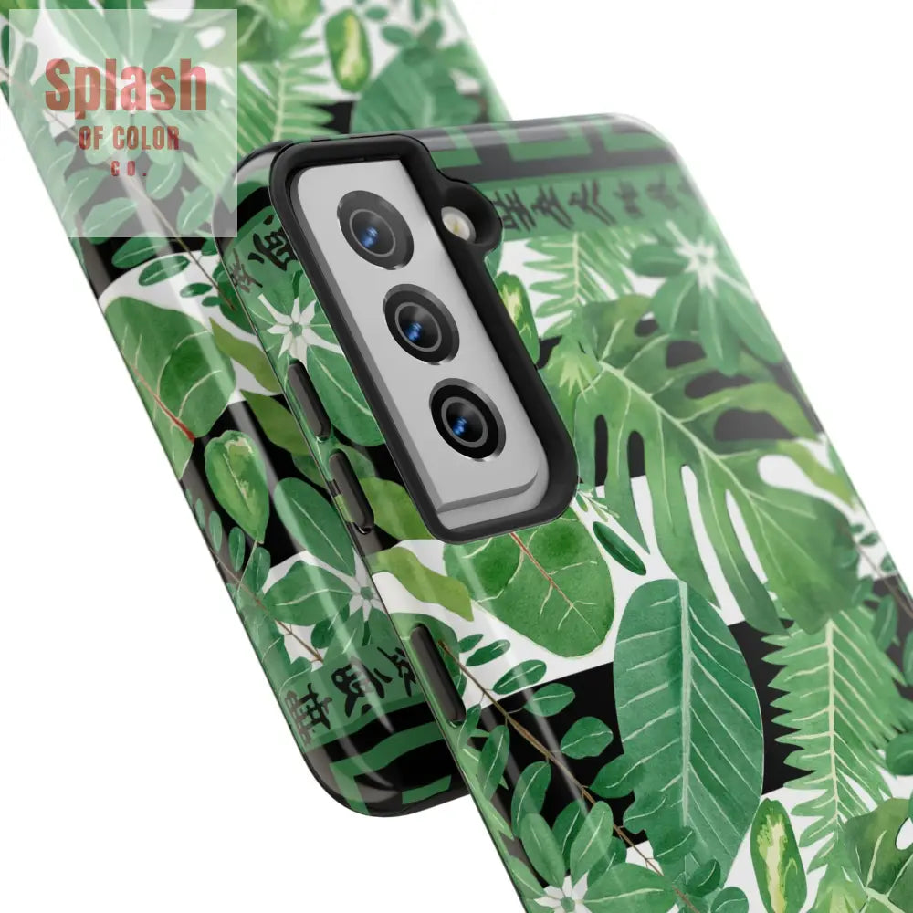 Tropical Mahjong Phone Case Tough Phone Case Monstera Boho Style Phone Case