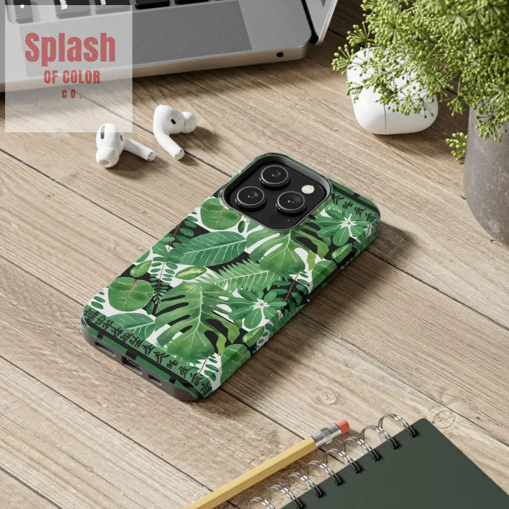 Tropical Mahjong Phone Case Tough Phone Case Monstera Boho Style Phone Case