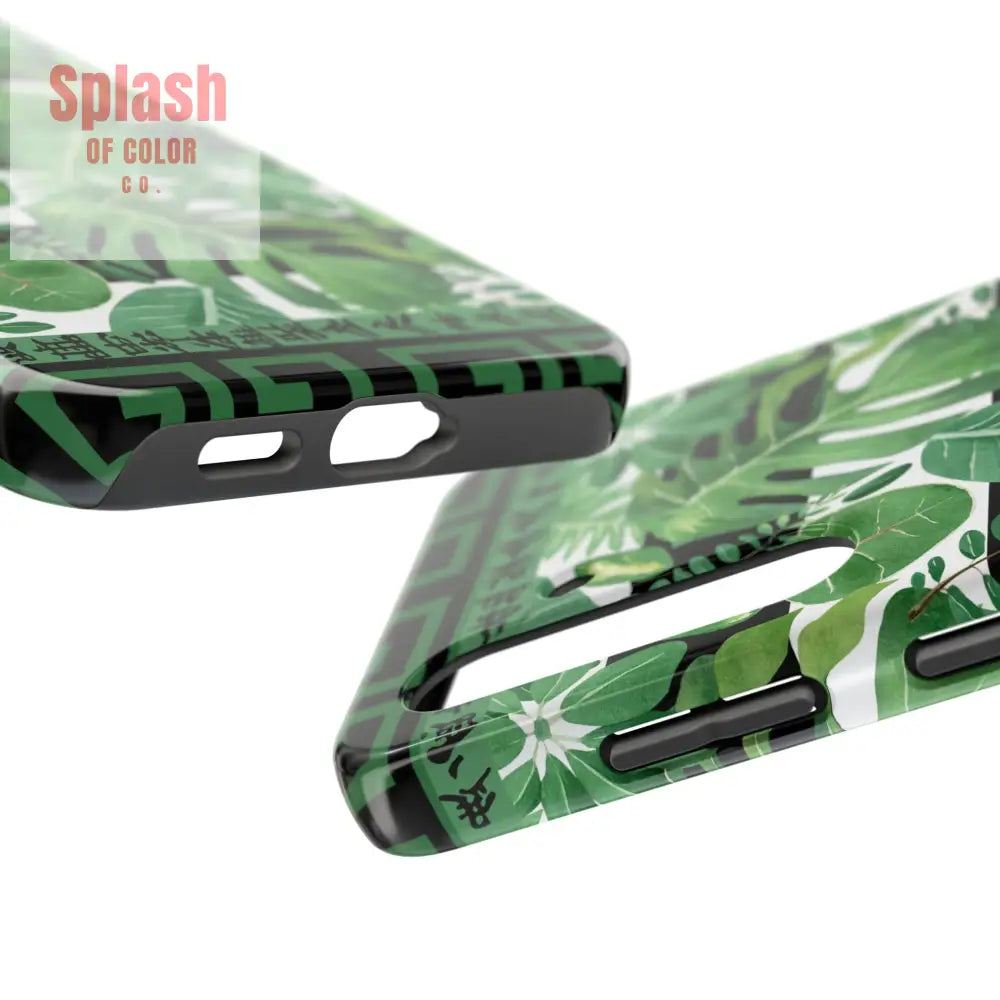 Tropical Mahjong Phone Case Tough Phone Case Monstera Boho Style Phone Case