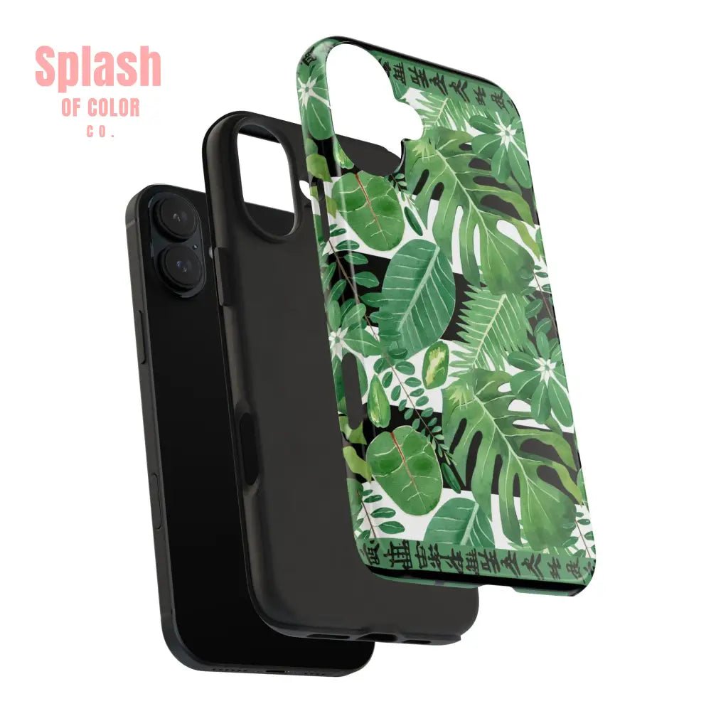 Tropical Mahjong Phone Case Tough Phone Case Monstera Boho Style Phone Case