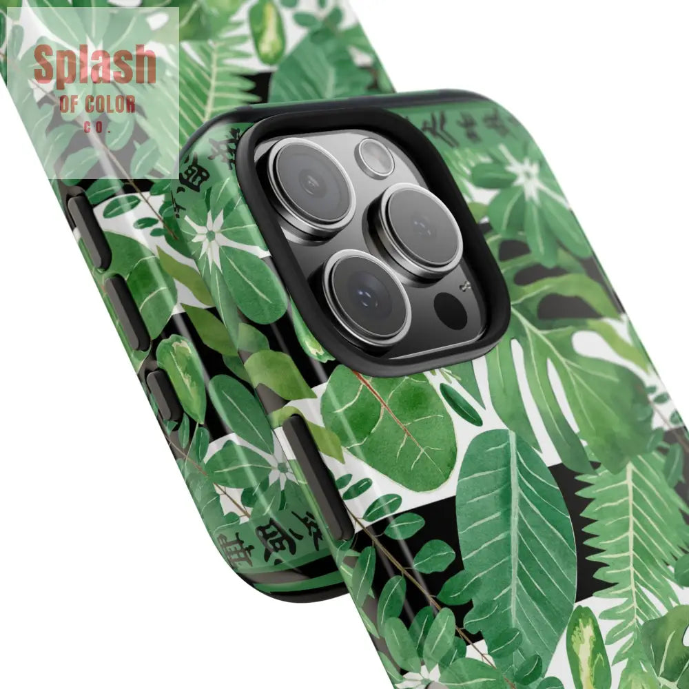 Tropical Mahjong Phone Case Tough Phone Case Monstera Boho Style Phone Case