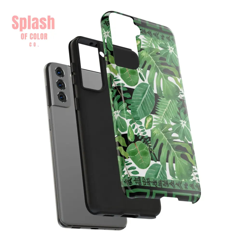 Tropical Mahjong Phone Case Tough Phone Case Monstera Boho Style Phone Case