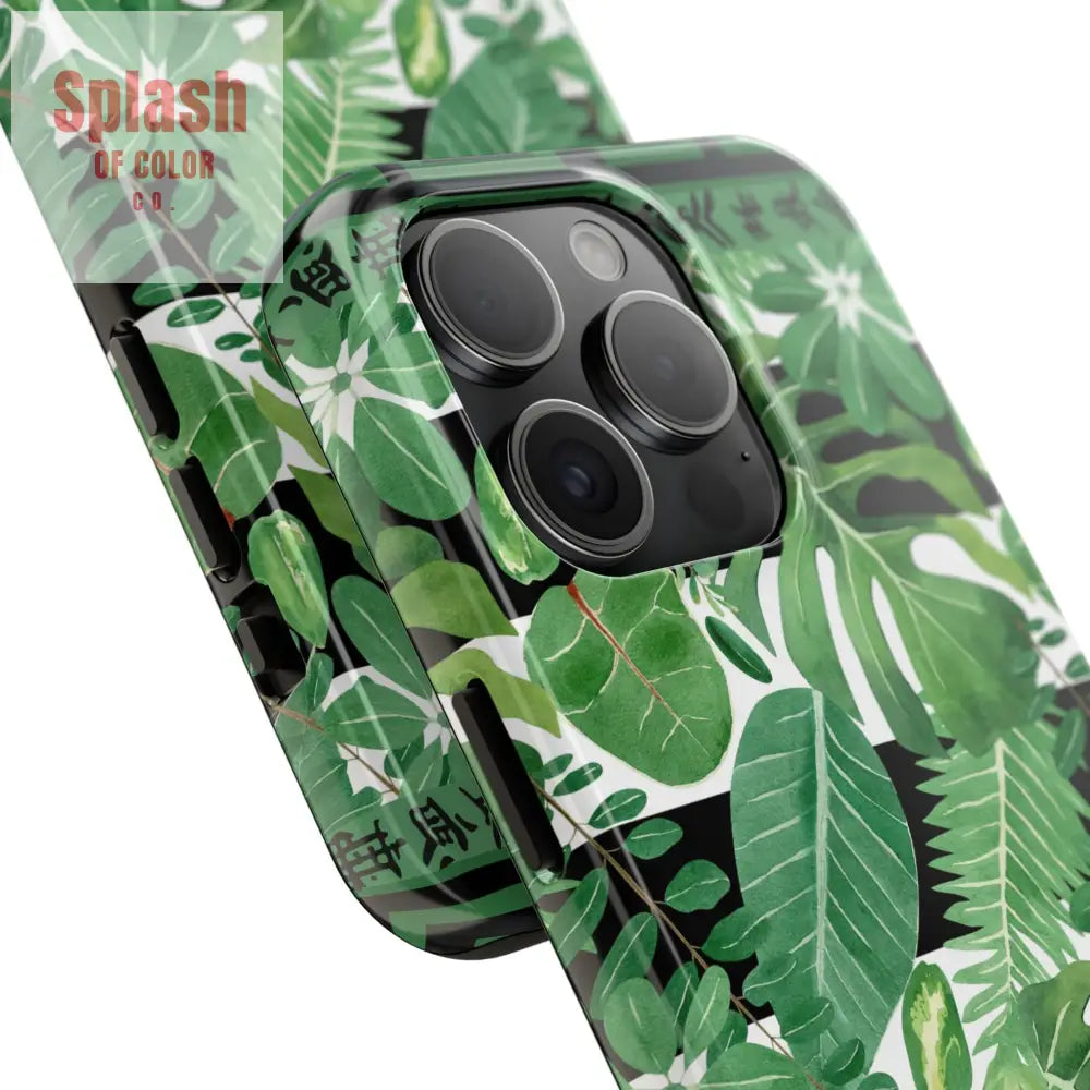Tropical Mahjong Phone Case Tough Phone Case Monstera Boho Style Phone Case