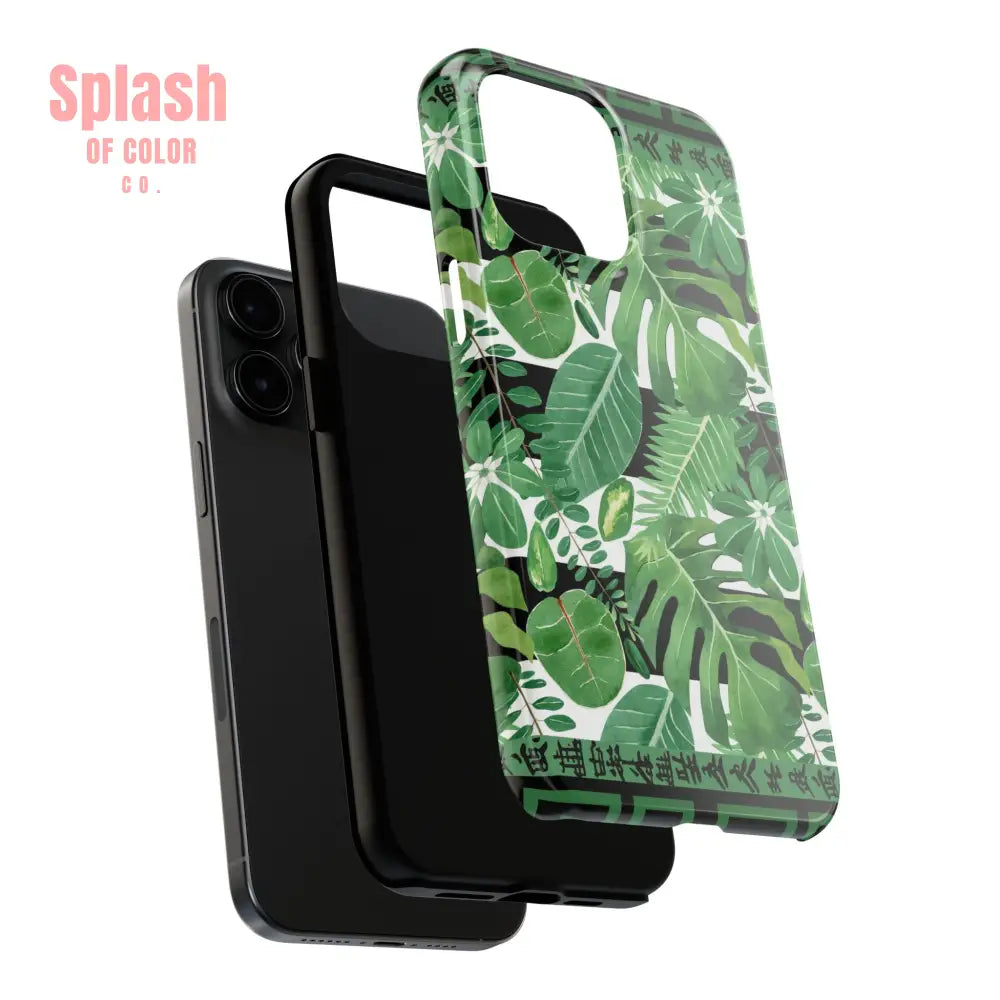 Tropical Mahjong Phone Case Tough Phone Case Monstera Boho Style Phone Case
