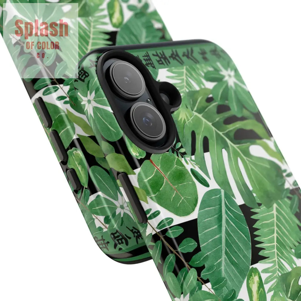 Tropical Mahjong Phone Case Tough Phone Case Monstera Boho Style Phone Case