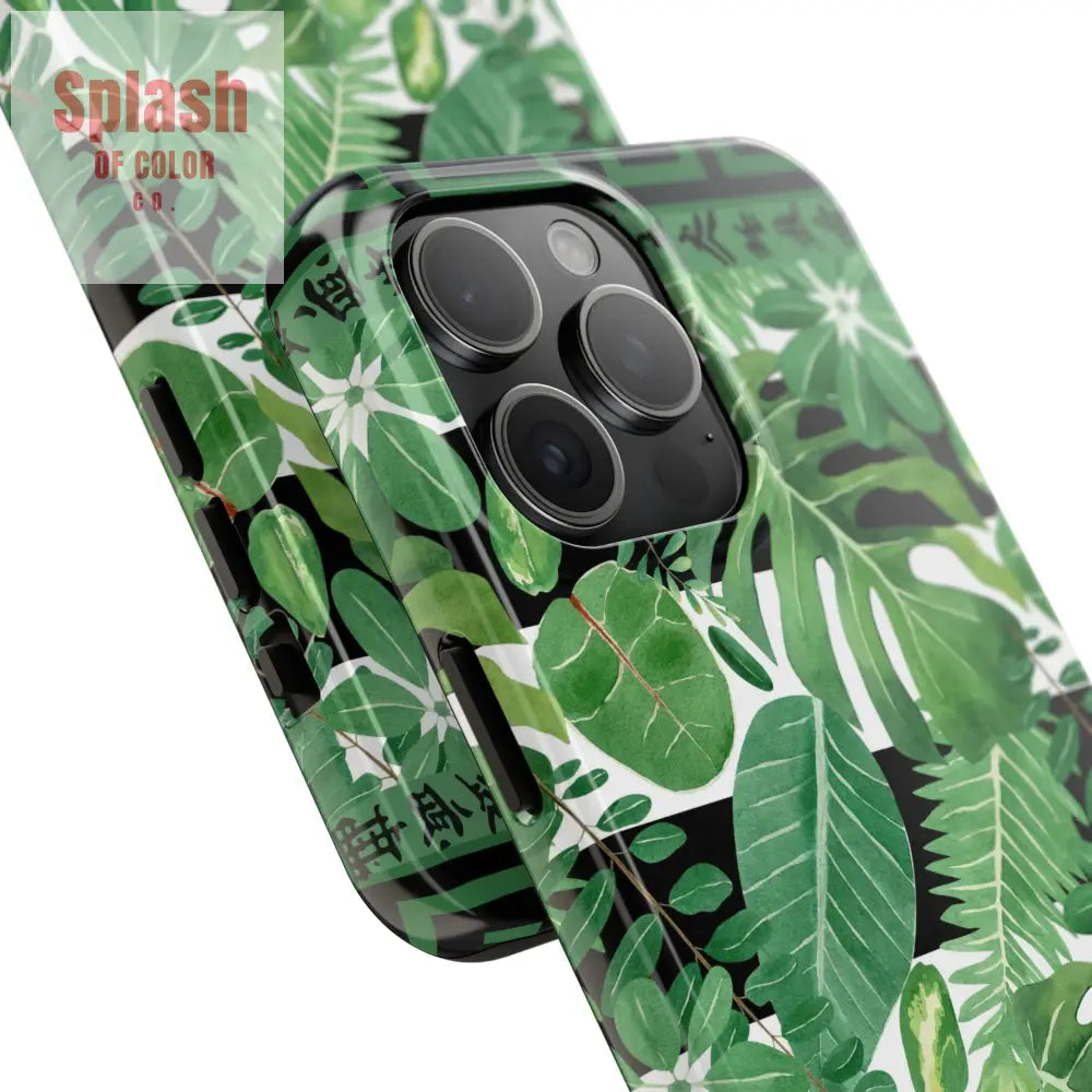Tropical Mahjong Phone Case Tough Phone Case Monstera Boho Style Phone Case