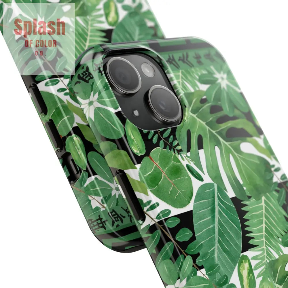 Tropical Mahjong Phone Case Tough Phone Case Monstera Boho Style Phone Case