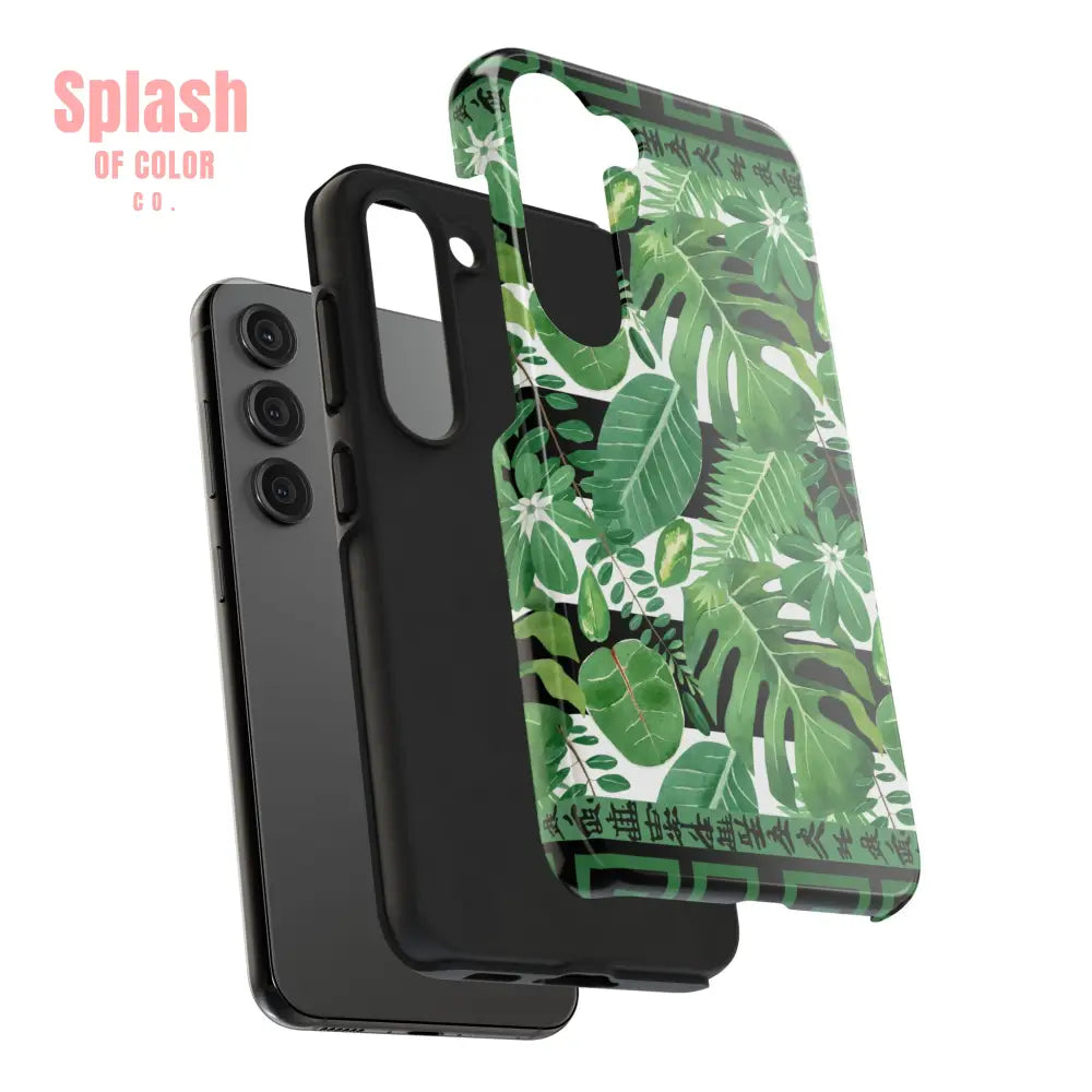 Tropical Mahjong Phone Case Tough Phone Case Monstera Boho Style Phone Case