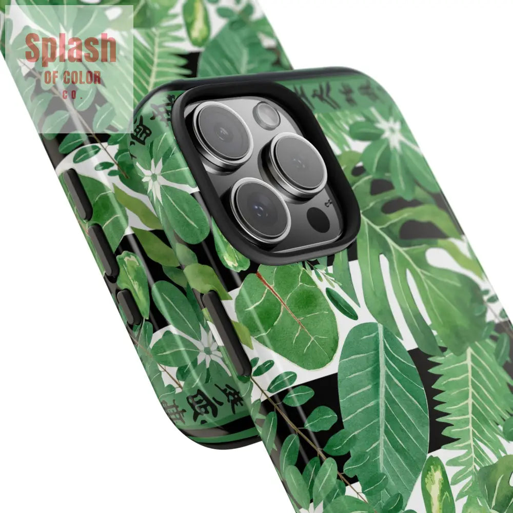Tropical Mahjong Phone Case Tough Phone Case Monstera Boho Style Phone Case