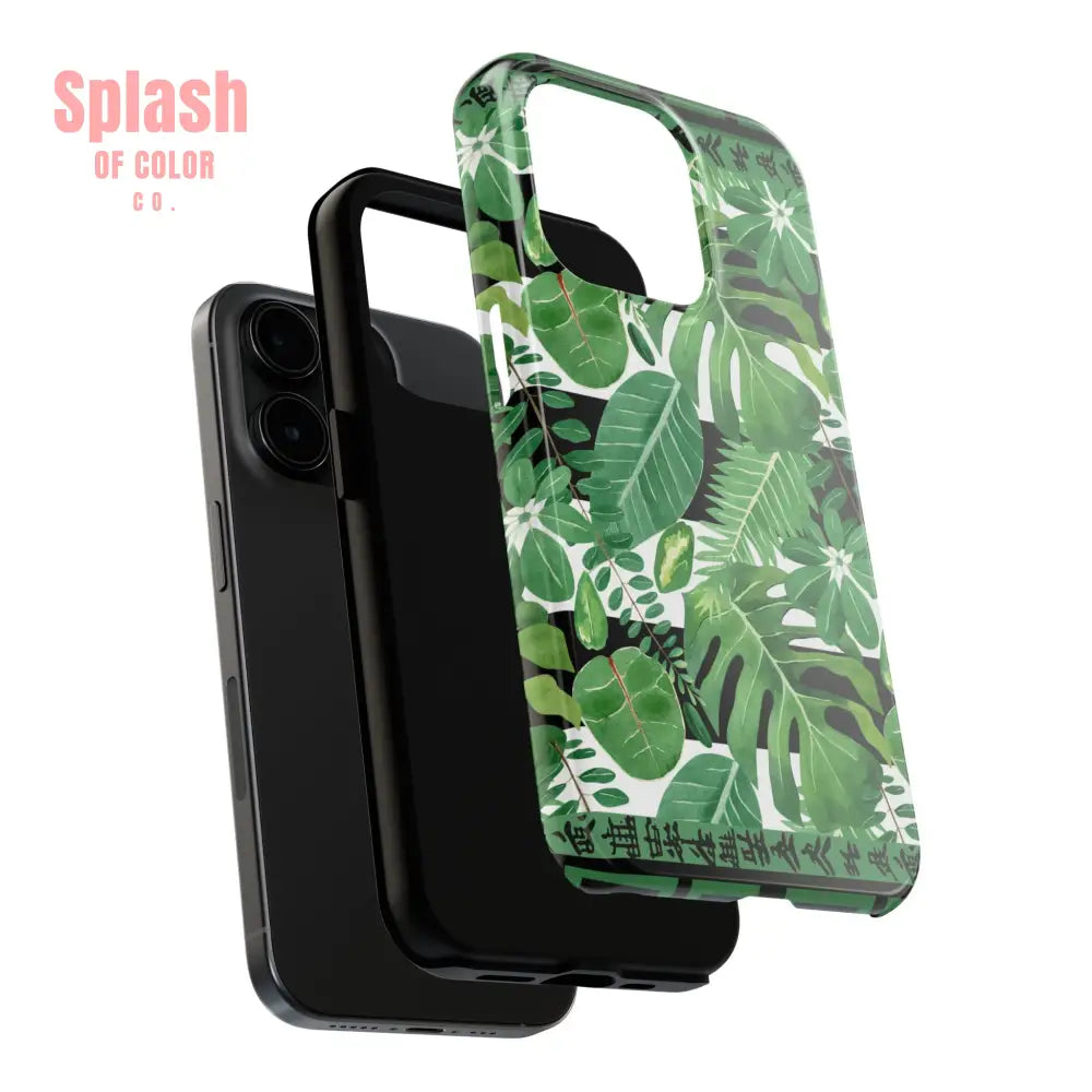 Tropical Mahjong Phone Case Tough Phone Case Monstera Boho Style Phone Case