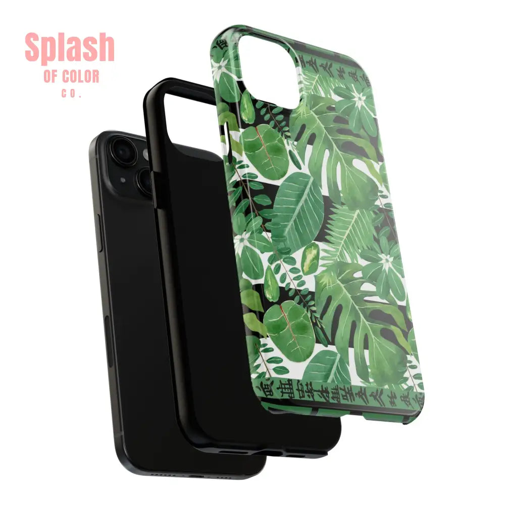 Tropical Mahjong Phone Case Tough Phone Case Monstera Boho Style Phone Case