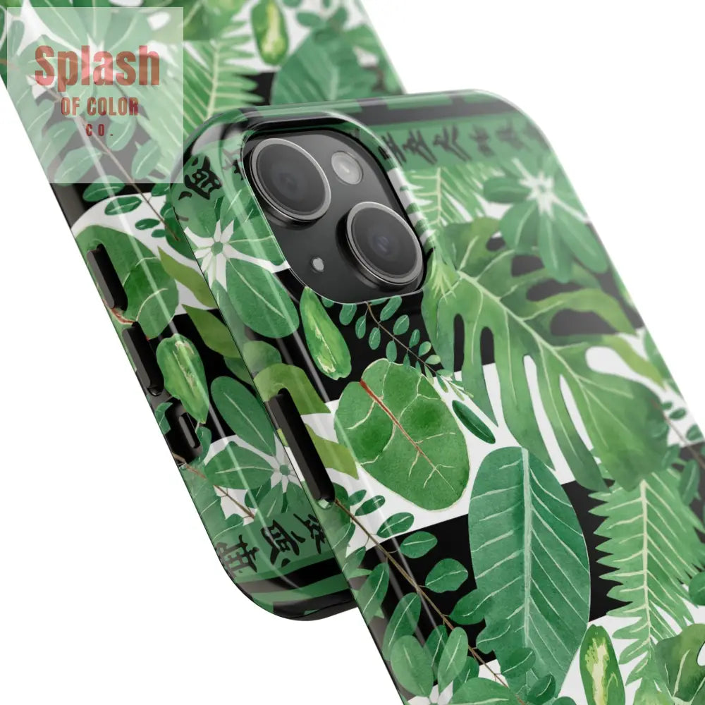 Tropical Mahjong Phone Case Tough Phone Case Monstera Boho Style Phone Case