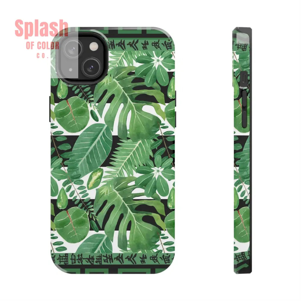 Tropical Mahjong Phone Case Tough Phone Case Monstera Boho Style iPhone 14 Plus Phone Case