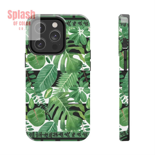 Tropical Mahjong Phone Case Tough Phone Case Monstera Boho Style iPhone 14 Pro Phone Case