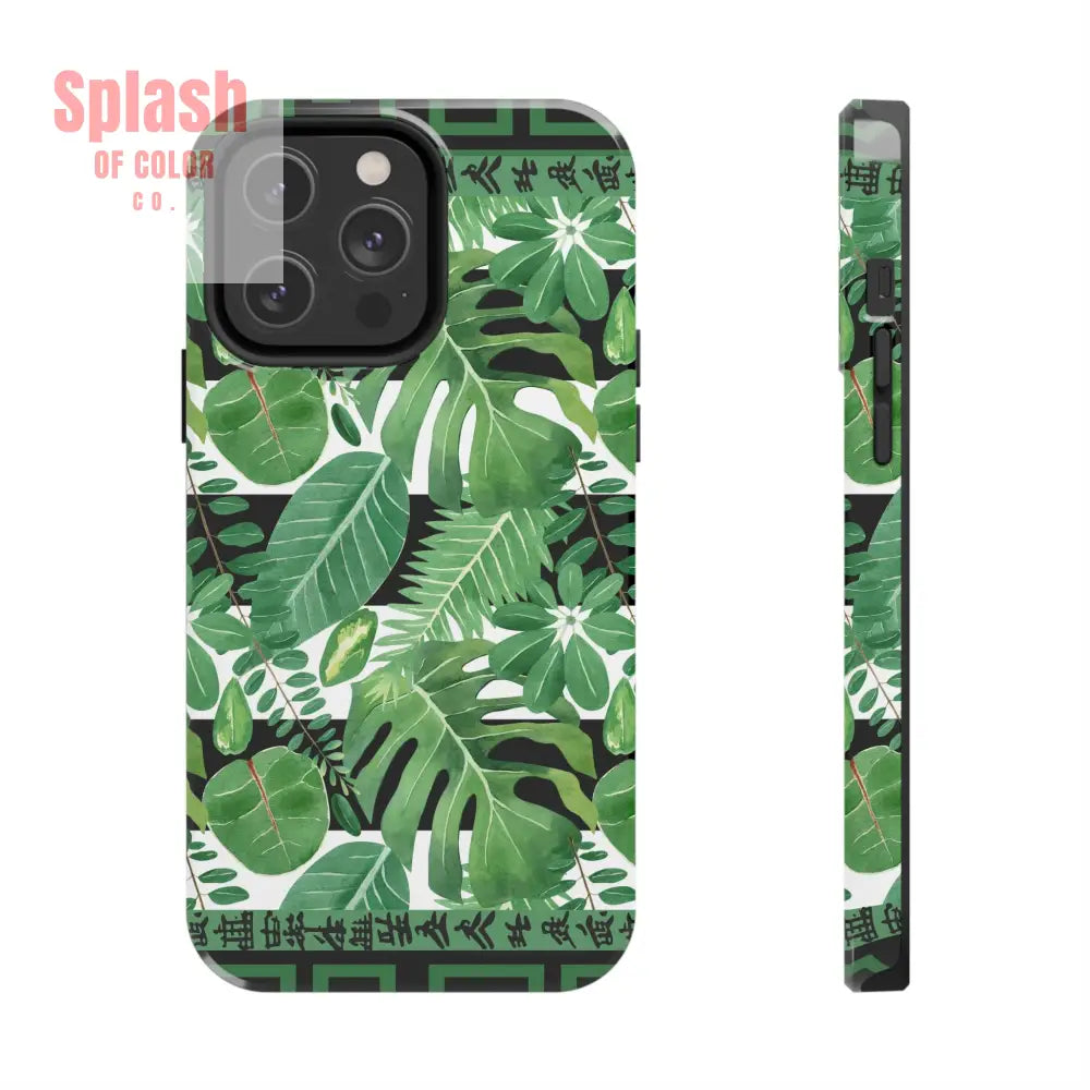 Tropical Mahjong Phone Case Tough Phone Case Monstera Boho Style iPhone 14 Pro Max Phone Case