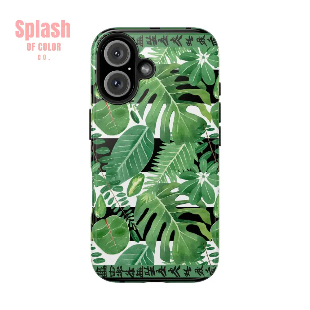 Tropical Mahjong Phone Case Tough Phone Case Monstera Boho Style iPhone 16 Phone Case