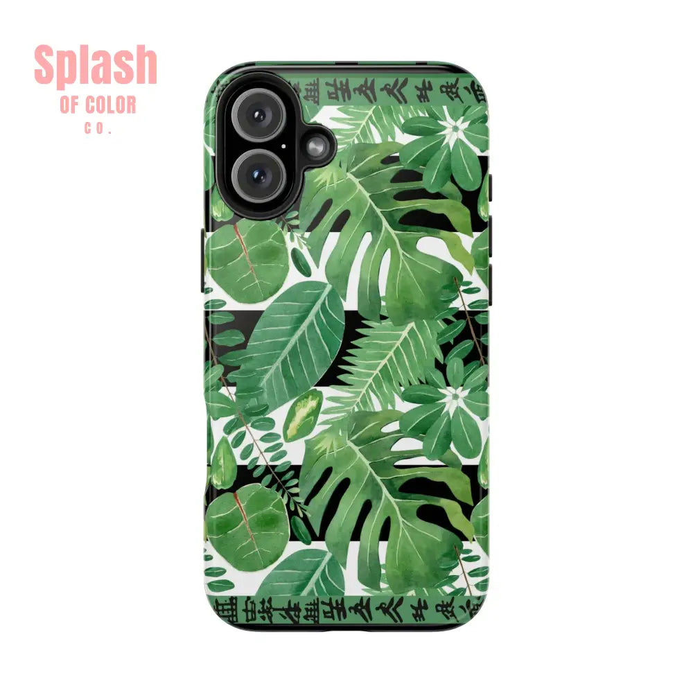 Tropical Mahjong Phone Case Tough Phone Case Monstera Boho Style iPhone 16 Plus Phone Case
