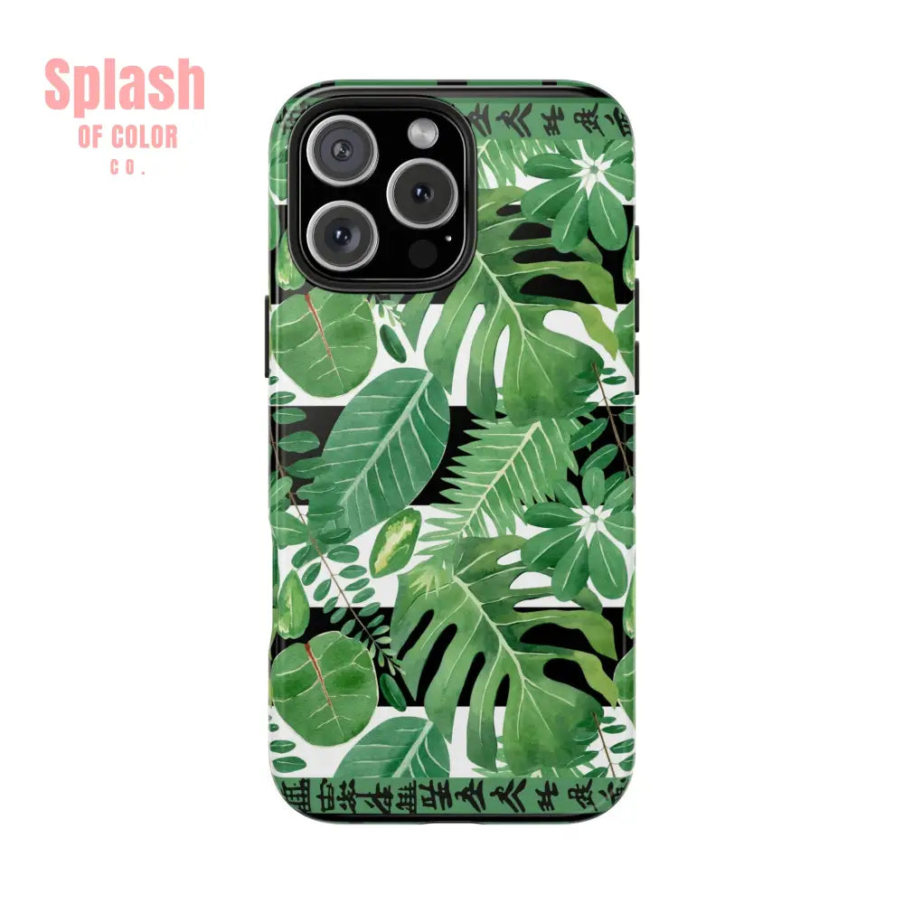 Tropical Mahjong Phone Case Tough Phone Case Monstera Boho Style iPhone 16 Pro Max Phone Case