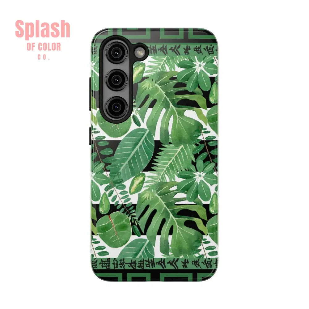 Tropical Mahjong Phone Case Tough Phone Case Monstera Boho Style Samsung Galaxy S23 Phone Case