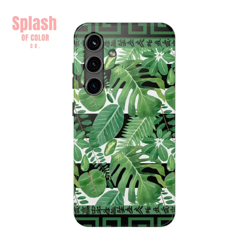 Tropical Mahjong Phone Case Tough Phone Case Monstera Boho Style Samsung Galaxy S24 Phone Case