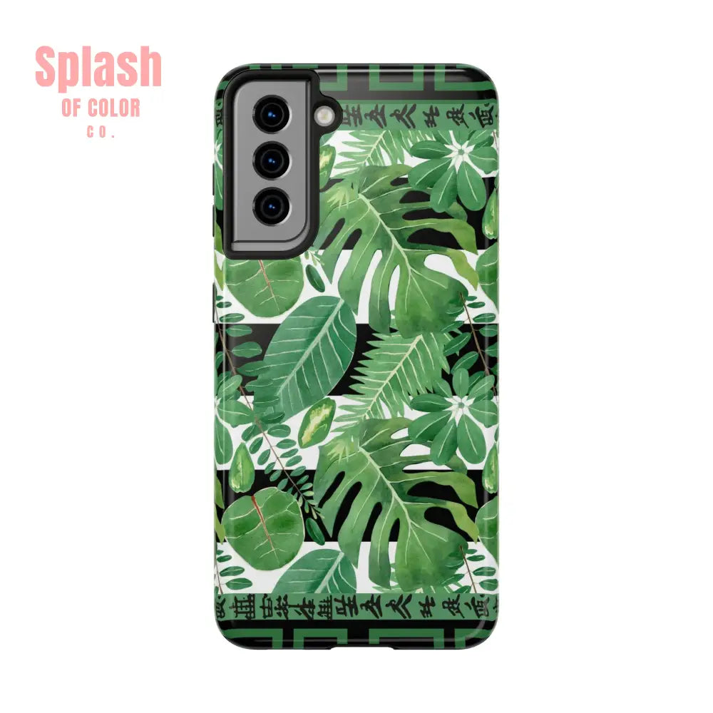 Tropical Mahjong Phone Case Tough Phone Case Monstera Boho Style Samsung Galaxy S21 Phone Case