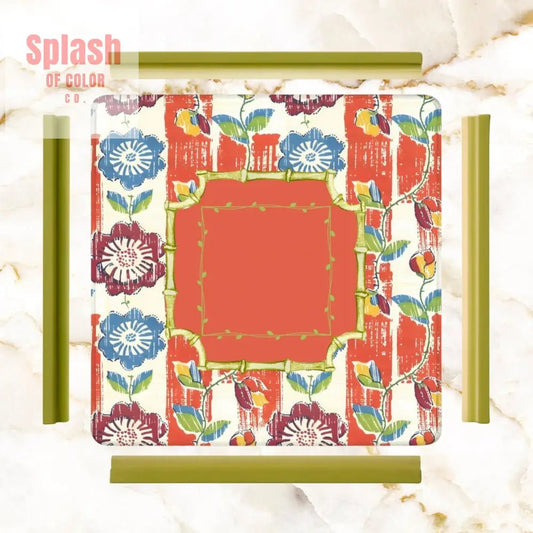 Vintage Floral Heritage Collection Mahjong Coral Blue Game Mat Mahjong Mat - Splash of Color co.