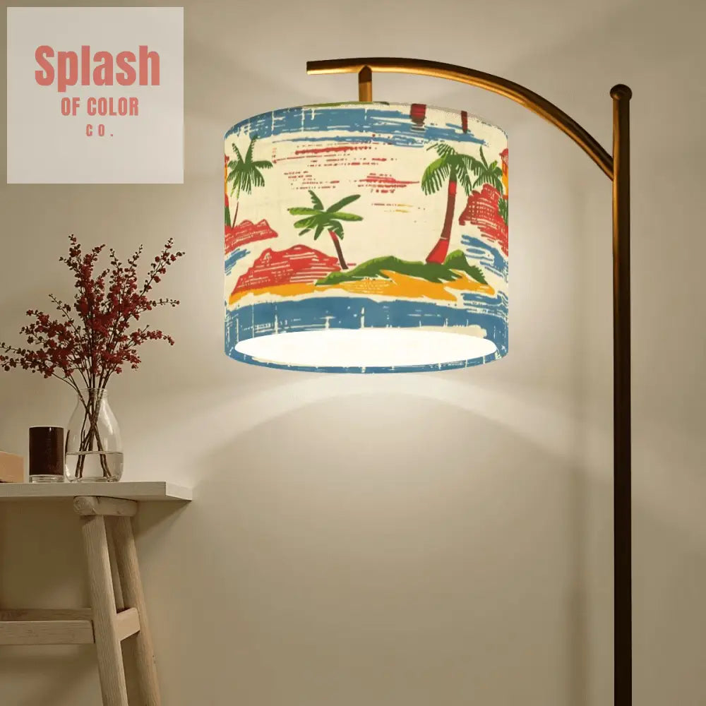 Vintage Floral Paradise Heritage Collection Palm Trees And Beach Modern Arc Floor Lamp One Size Floor Lamps