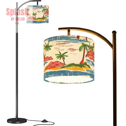 Vintage Floral Paradise Heritage Collection Palm Trees And Beach Modern Arc Floor Lamp - Splash of Color co.