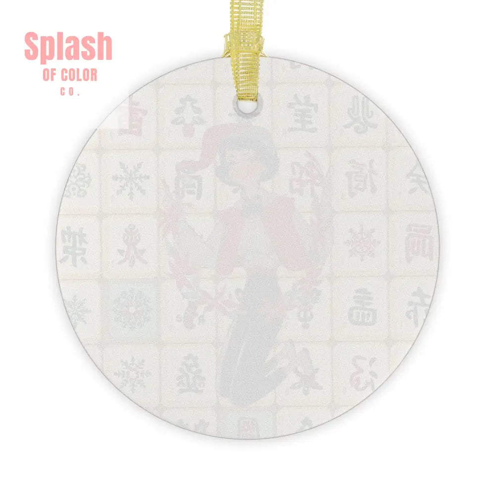 Vintage Inspired Mahjong Tiles Glass Ornament Festive Holiday Mahj Christmas 1 pc / Round / One Size Home Decor
