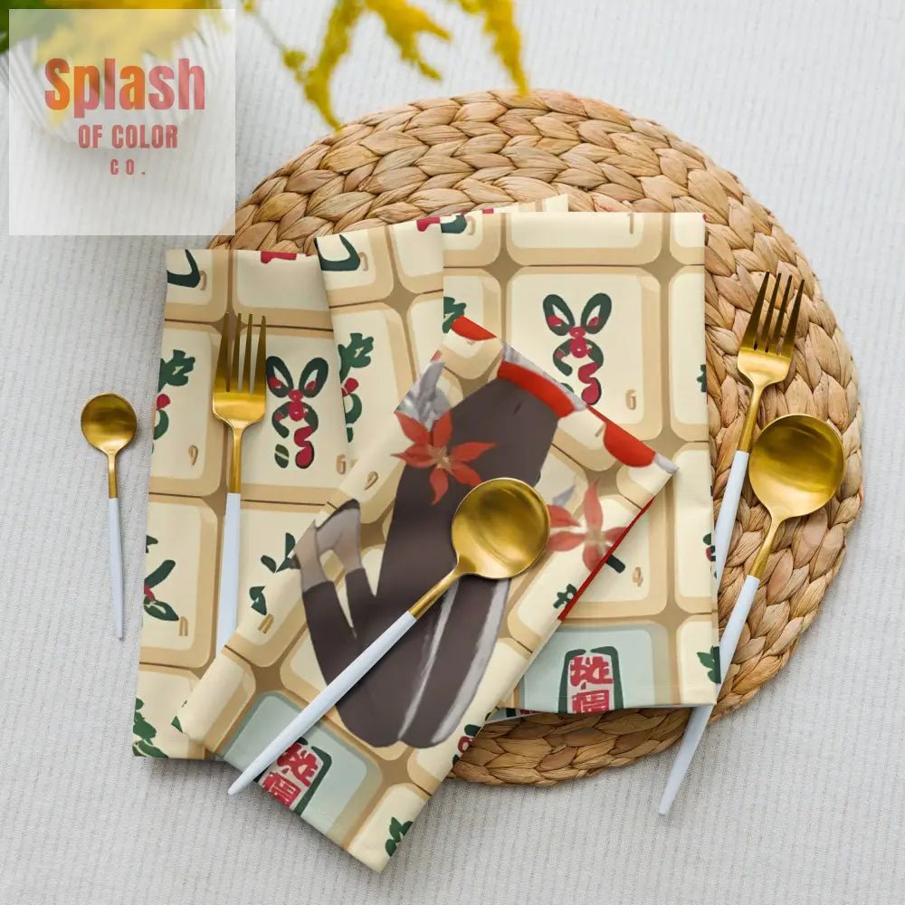 Vintage Mahjong Tiles, Whimsical Christmas Napkins For Entertaining - Splash of Color co.