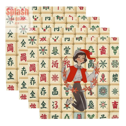 Vintage Mahjong Tiles, Whimsical Christmas Napkins For Entertaining - Splash of Color co.