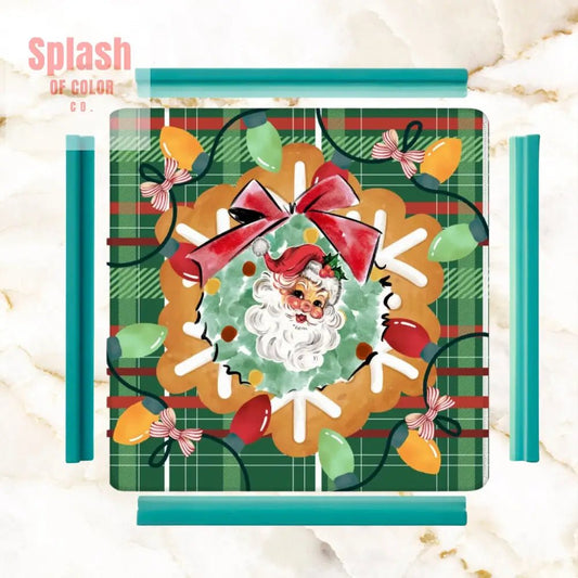Vintage Santa Mahjong Christmas Mat, Green Red Plaid Full of Whimsy And Charm - Splash of Color co.