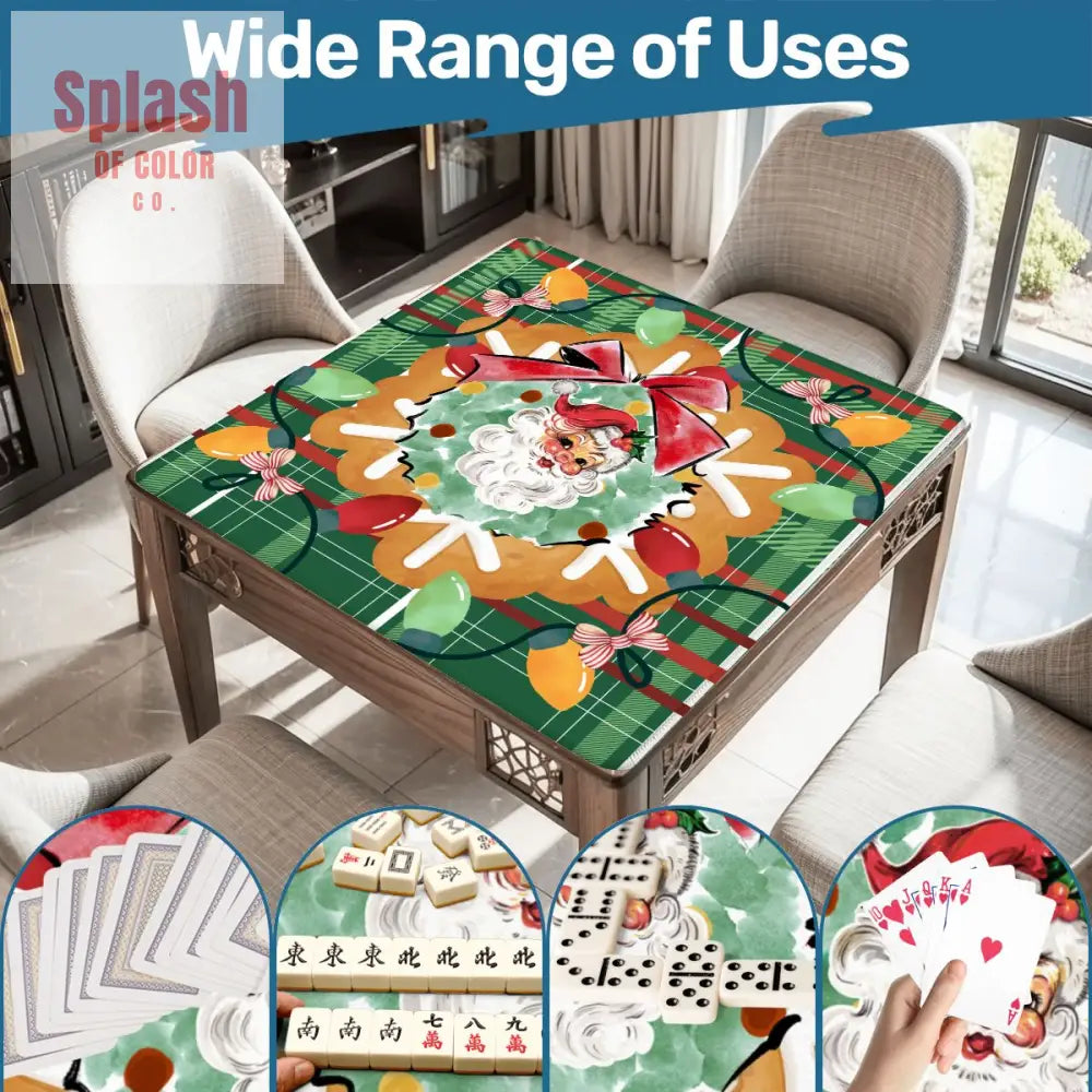 Vintage Santa Mahjong Christmas Mat Green Red Plaid Full of Whimsy And Charm - Daily Accessories