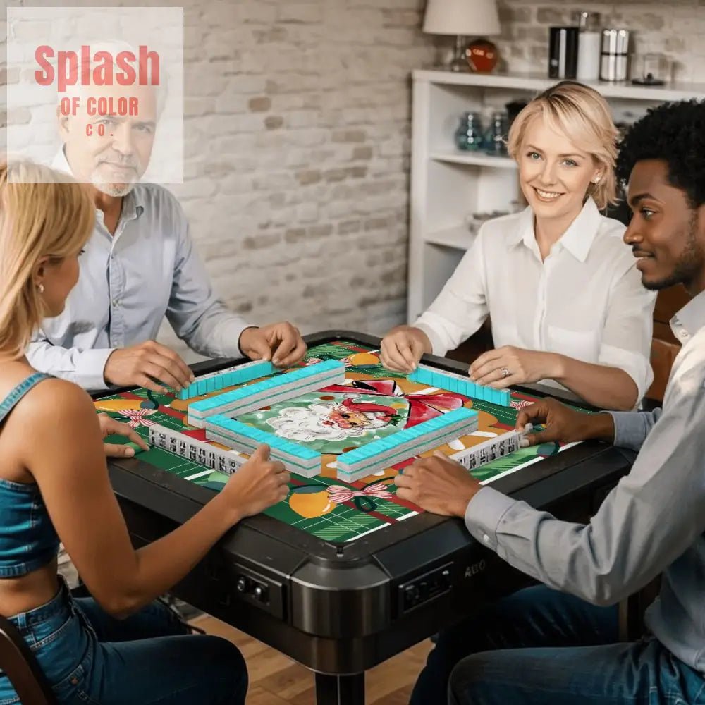 Vintage Santa Mahjong Christmas Mat, Green Red Plaid Full of Whimsy And Charm - Splash of Color co.