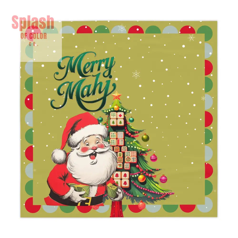 Vintage Santa Mahjong Tablecloth Whimsical Tile Tree Merry Mahj Christmas Tablecloth One size / White Home Decor