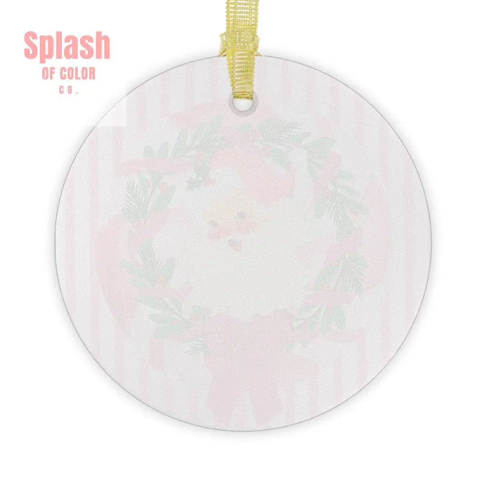 Vintage Santa Pink White Candy Striped Christmas Glass Ornament - 1 pc / Round / One Size - Home Decor