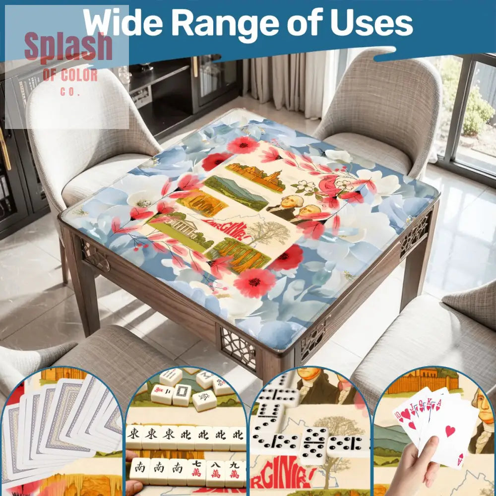 Virginia State Pride Mahjong Mat Monumental Blue Red Floral Mahj Game Mat - Mahjong