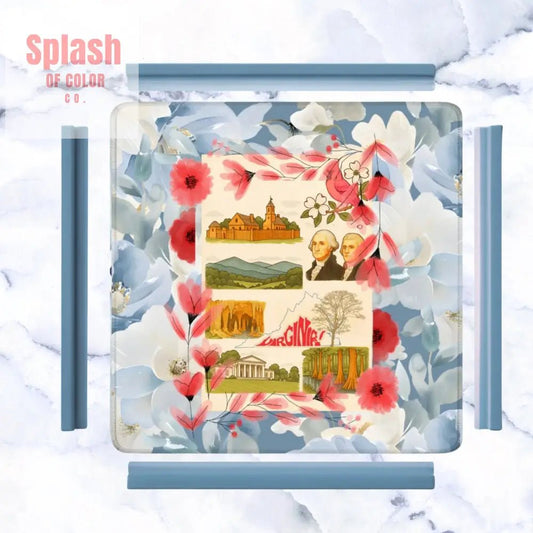 Virginia State Pride Mahjong Mat Monumental Blue Red, Floral Mahj Game Mat - Splash of Color co.
